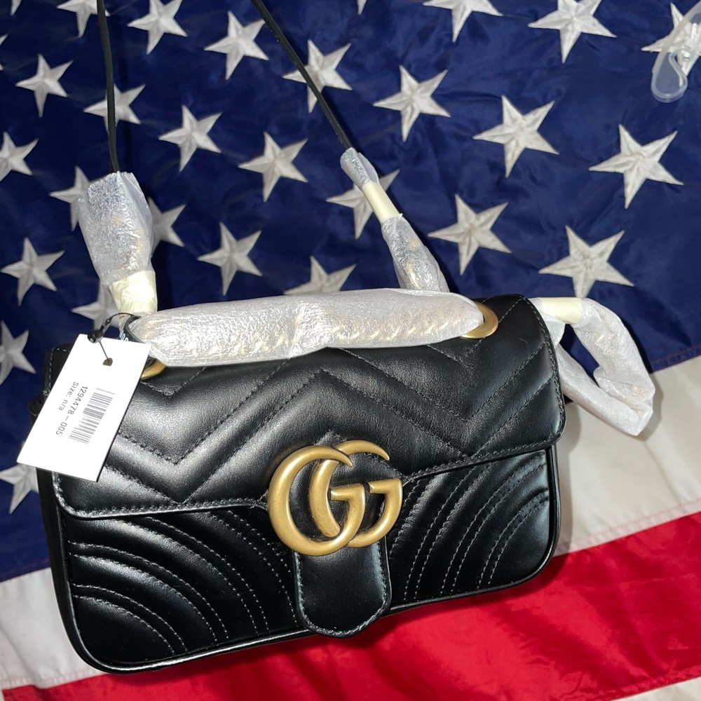 Gucci GG Marmont Gold Hardware Shoulder Bag Mini Black Leather